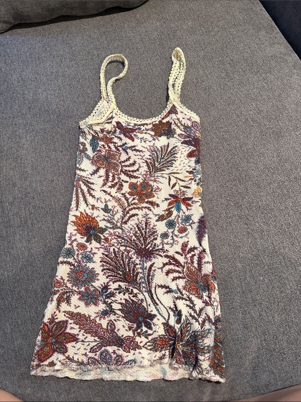 Free people vintage Knit tank Cream Base with Multicolor Floral Print - Picture 6 of 6